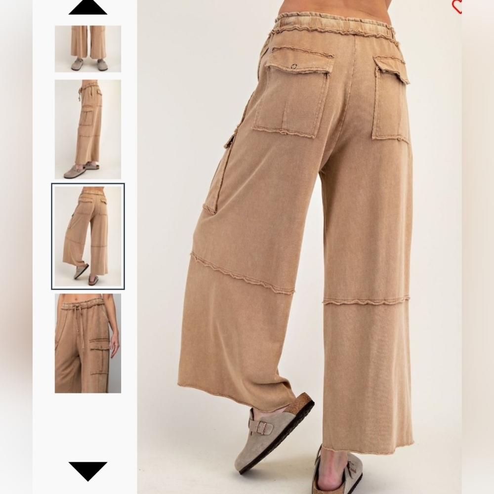 NWT! easel Washed Wide Leg Cargo Panrs Large